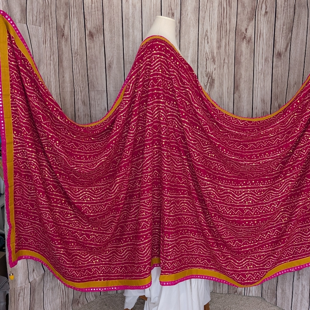 Vibrant Rani / Red Bhadani Dupatta Scarf